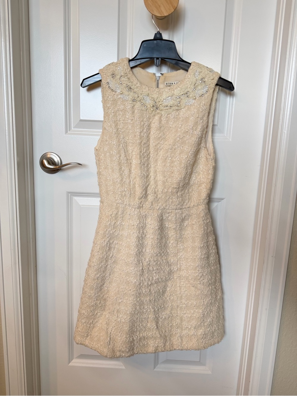 Alice + Olivia Ivory Embellished Tweed Dress Size 4